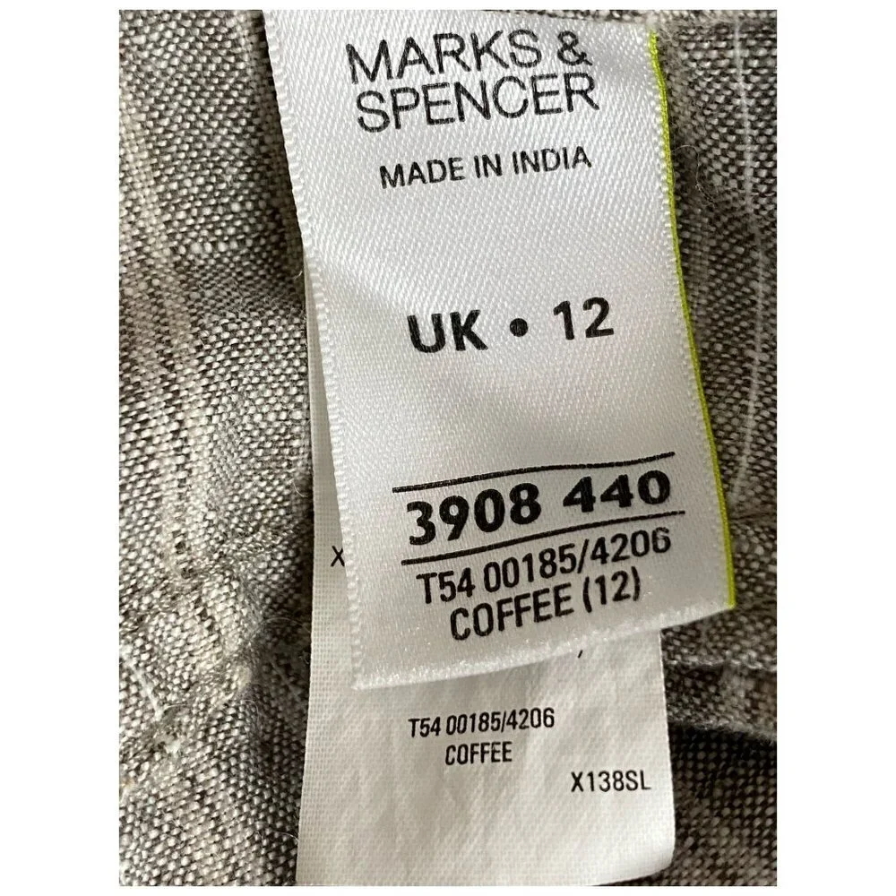 Marks & Spencer 100% Flax Linen Flared Skirt in Coffee Womens Sz UK12/US 14